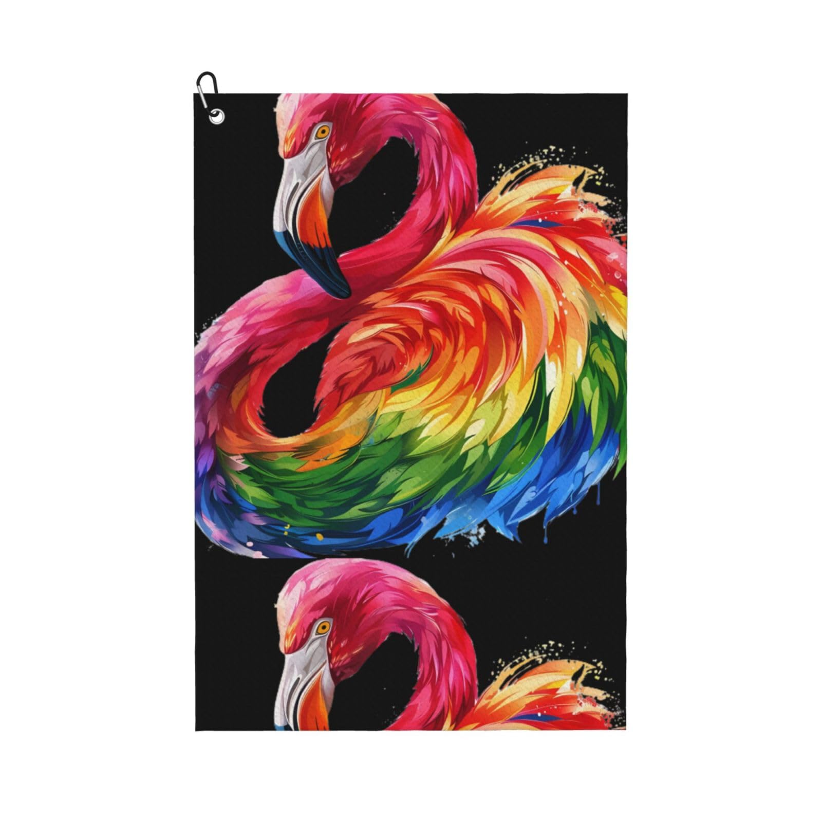 peiyeety Rainbow Flamingo Microfiber Golf Towel with Carabiner Clip, 16x24 Inch Absorbent Waffle Weave Towel for Golf Bags