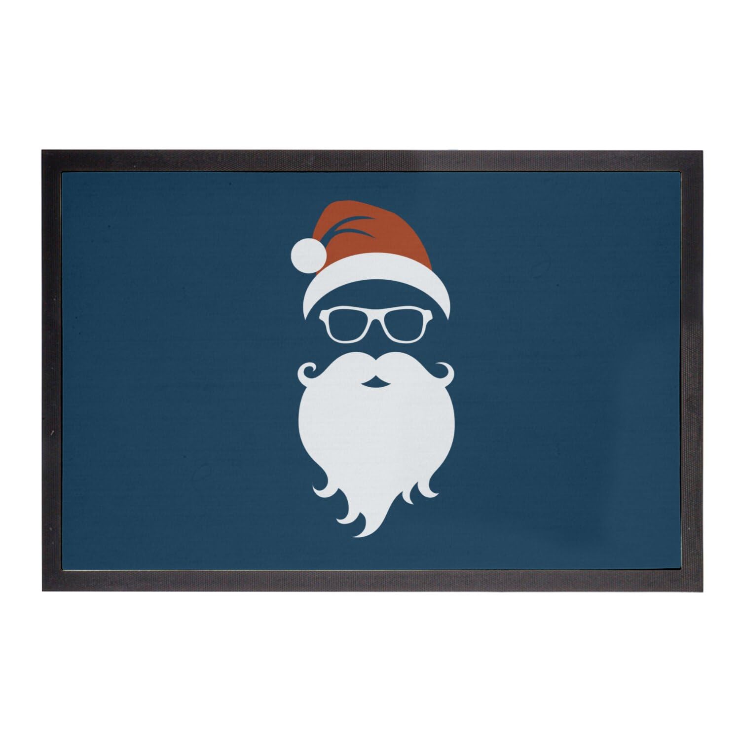 Paillasson Bleu Père Noël Hipster 75x50cm au design d'hiver exclusif pour entrée