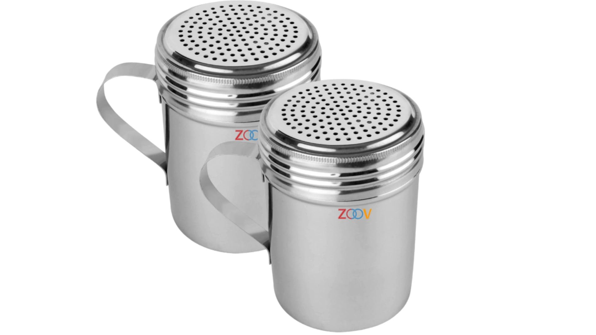Zoov Stainless Steel Dredge Shaker Ideal for Salt, Spice, Sugar, Flou, Salt & Pepper Shakers (2Pc Dredge Shaker with Handle)