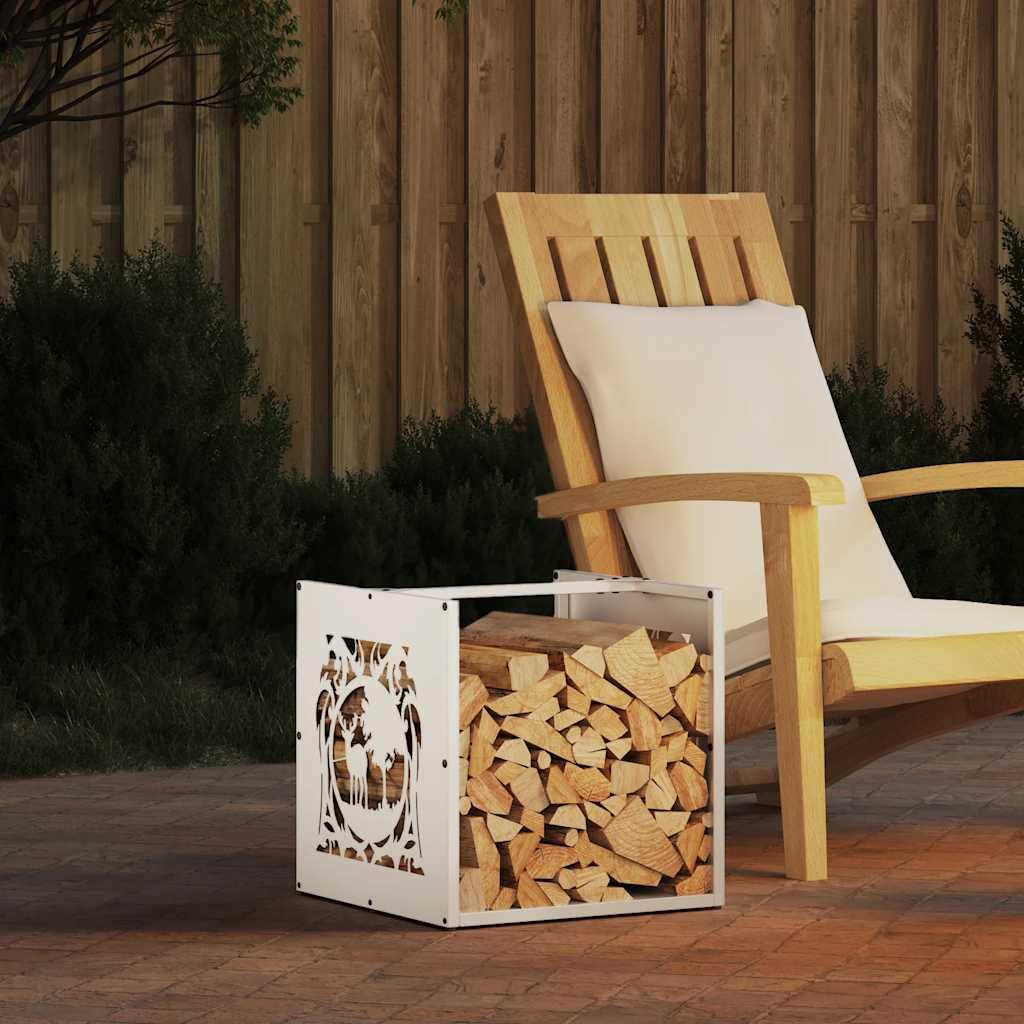 Mangloder Brennholzregal Weiß aus kaltgewalztem Stahl 40 x 40 x 40 cm, 30 kg, Feuerholz Regal für Aufbewahrung, Trocknen, Kamin, Ofen, Feuerstelle, Wohnzimmer