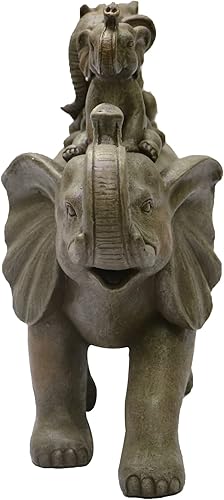 Miniatura 3 de Nature's Mark Estatua Figurilla de Resina de 8" de Alto con 3 Elefantes Bebé Montando un Elefante, Acento Decorativo para el Hogar (Gris)