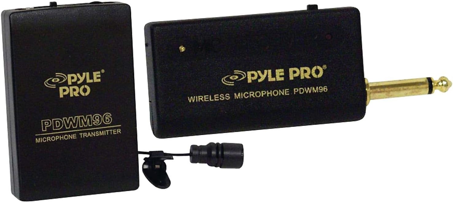 PYLE-PRO Wireless Clip Lavalier Microphone System Portable Professional Clip Lav lapel Mic set with Volume Control, 20 ft range - Transmitter, Receiver, Battery For Camera, Sound Recorder ProPDWM96