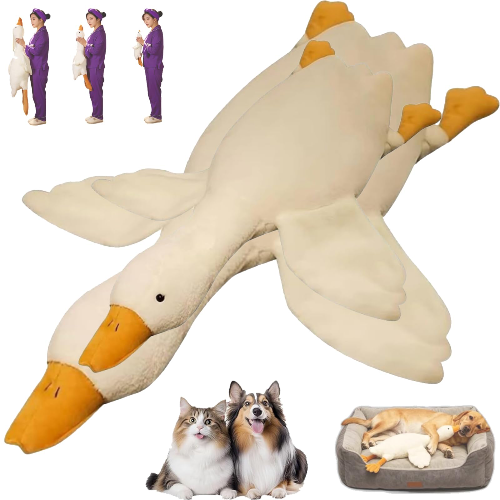 Large Plush White Duck Dog Toy, Stuffed Duck Plush for Puppies & Large Dogs, Soft White Duck Dog Toy for Training, Exercise, Indoor & Outdoor Play (50cm/19.69in*90cm/35.43in)