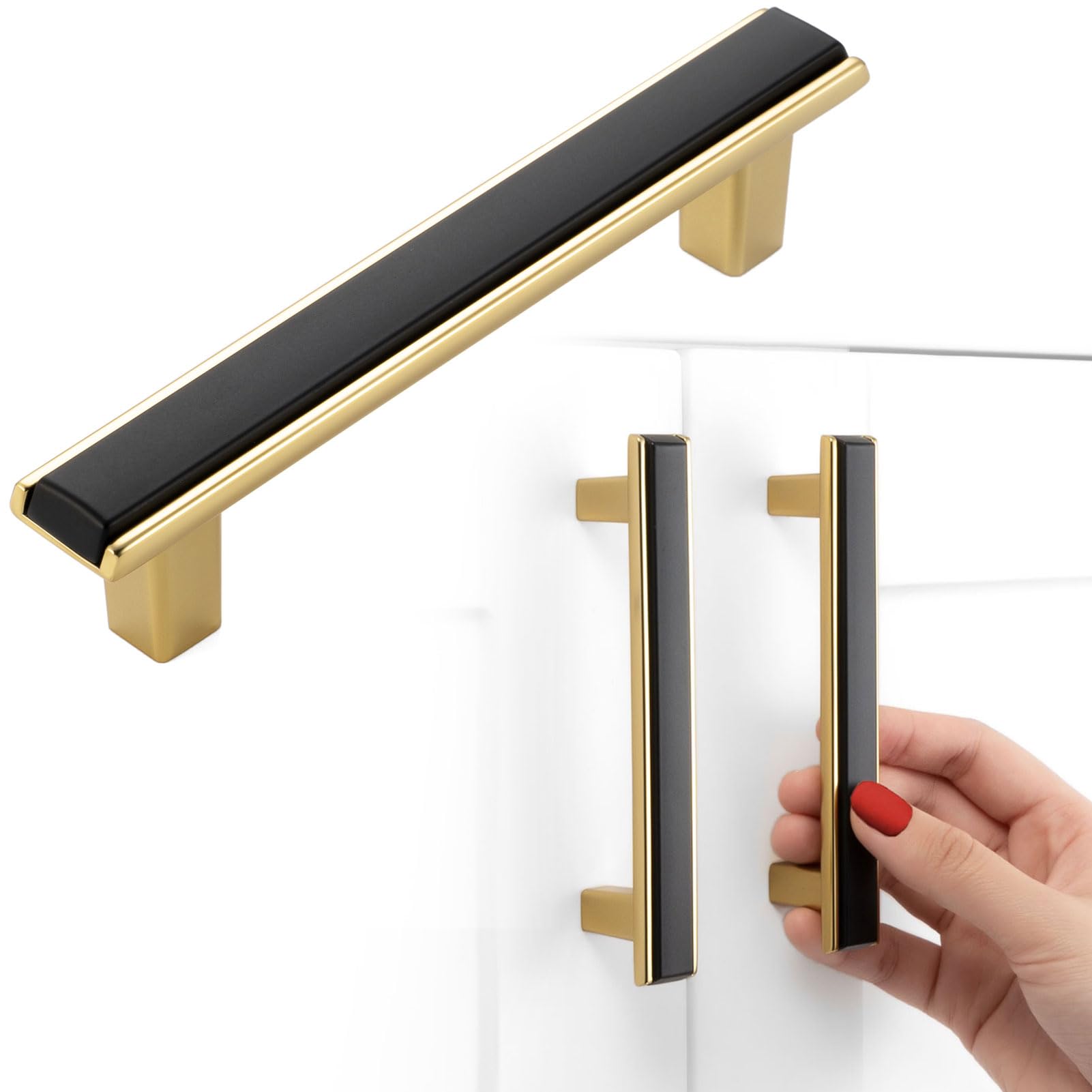 Bemkeno 2-Pack Matte Black & Gold Cabinet Pulls – 5 Inch (128mm) Drawer Handles, Modern Hardware