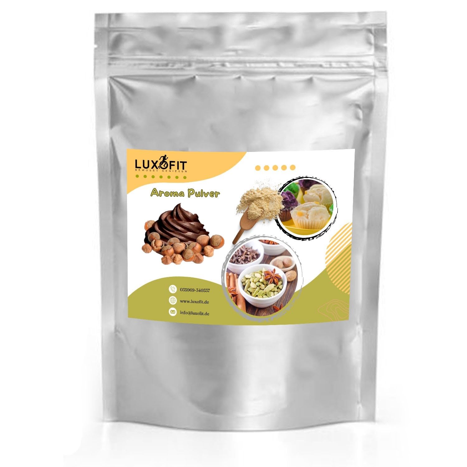 Luxofit Schoko Haselnuss Nougat Pralinen Aroma | Geschmack | Flavour Pulver, Geschmacksverstärker für Lebensmittel und Getränke, Vegetarisch und Vegan, Made in Germany (500 g)