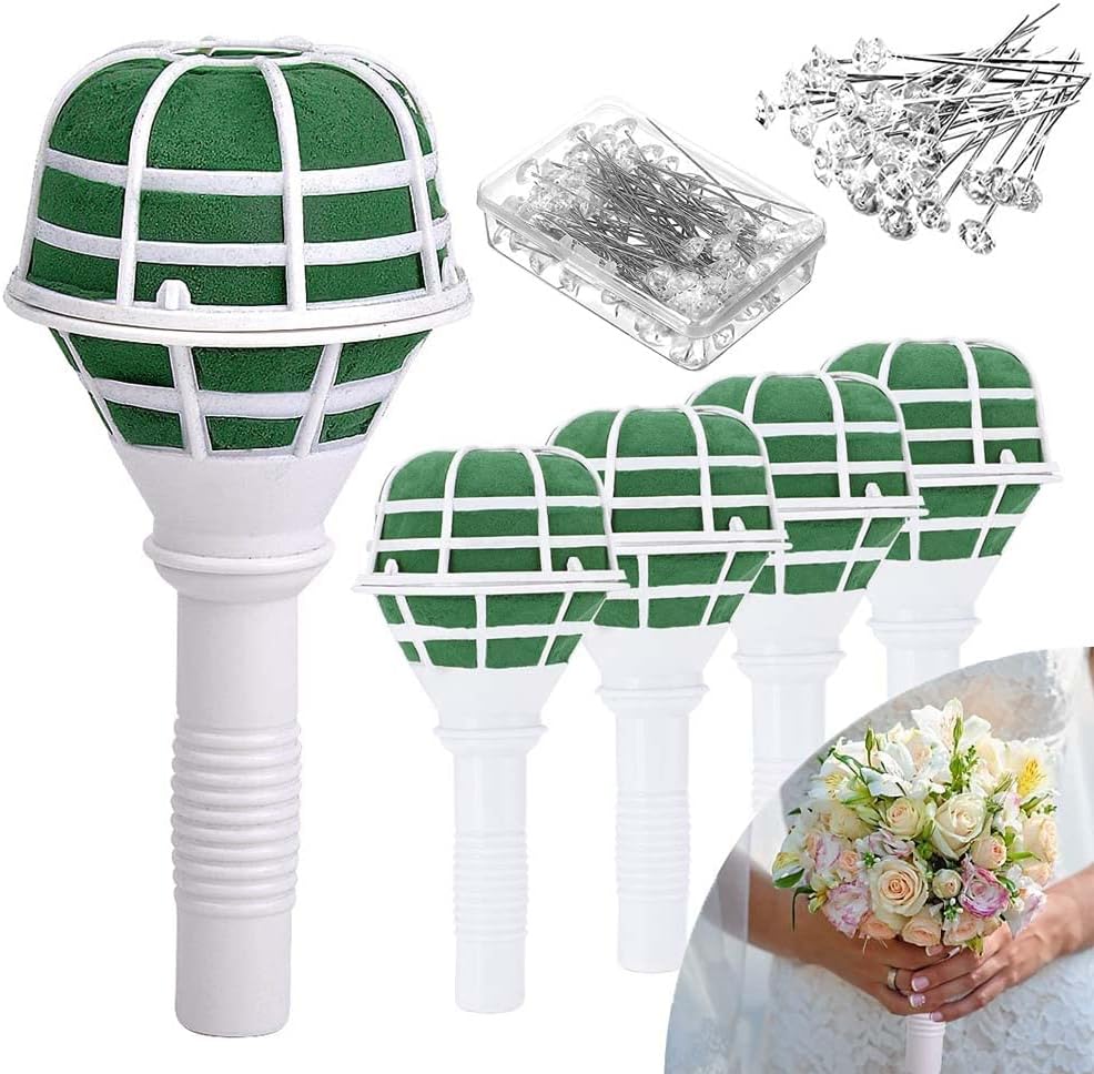 Ousinby Bridal Bouquet Foam Holder,5PCS Bouquet Handles With Foam and