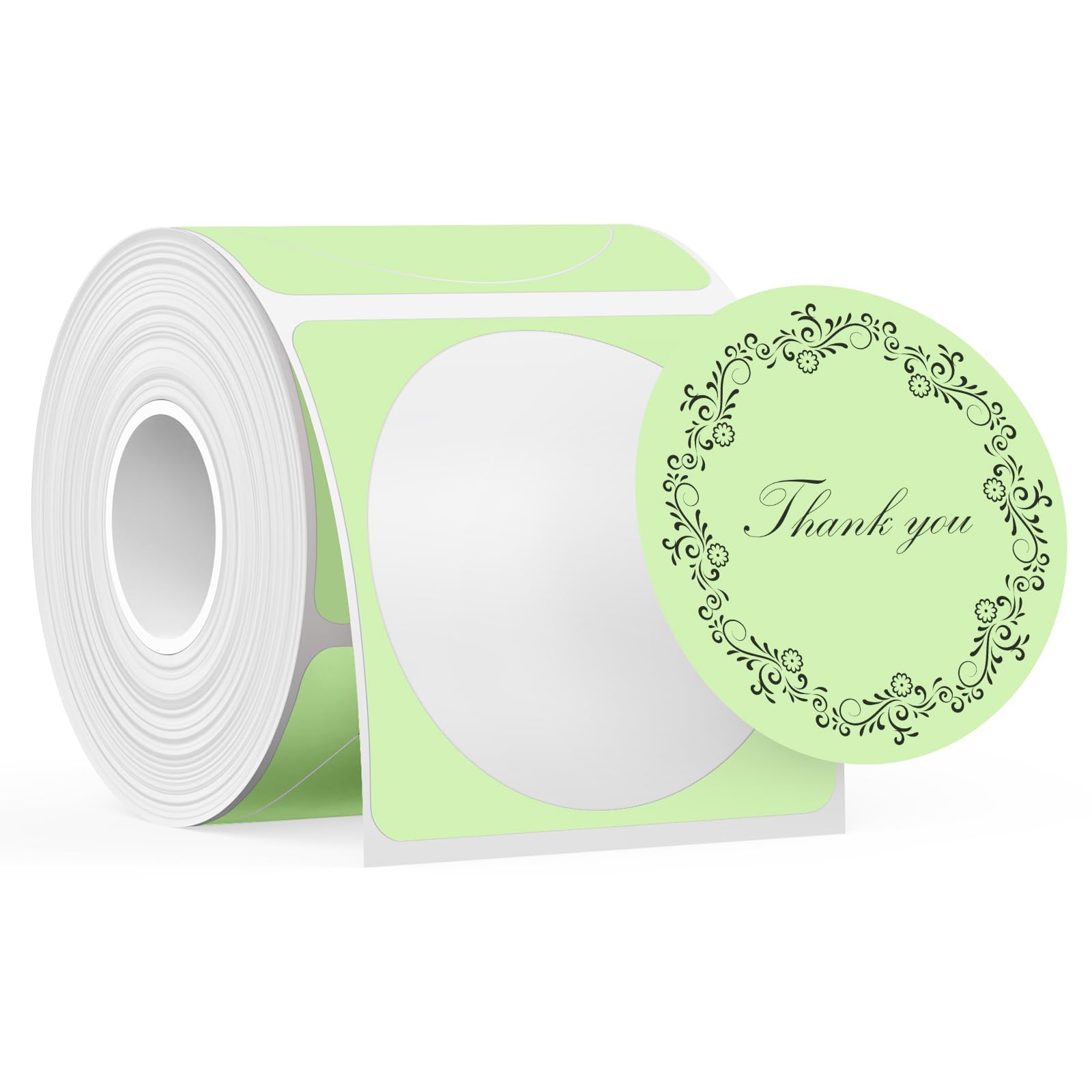 SUPVAN T50M Series Label Maker Tape, Round Size Φ 50mm 140 Labels/Roll Genuine Laminated Thermal Label Tape Refill, Waterproof Oilproof Highly Adhesive Auto Detect Labels, Black on Green
