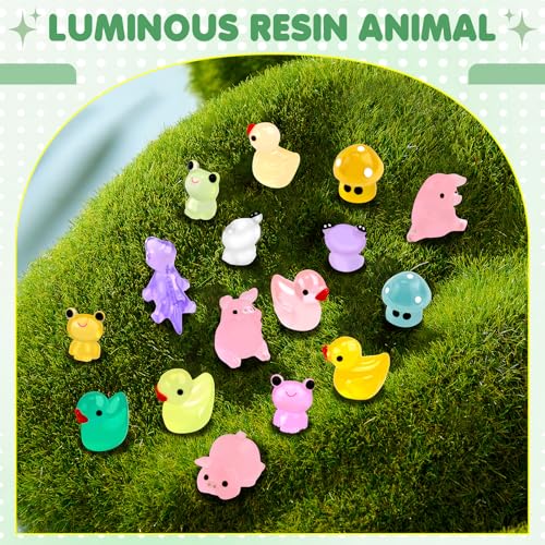 Image of 154 Pcs Mini Resin Animals Glow in The Dark, Tiny Resin Animals Figures to Hide Around The Office Home, Miniatures Fairy Garden Accessories Crafts Aquarium Potted Decoration