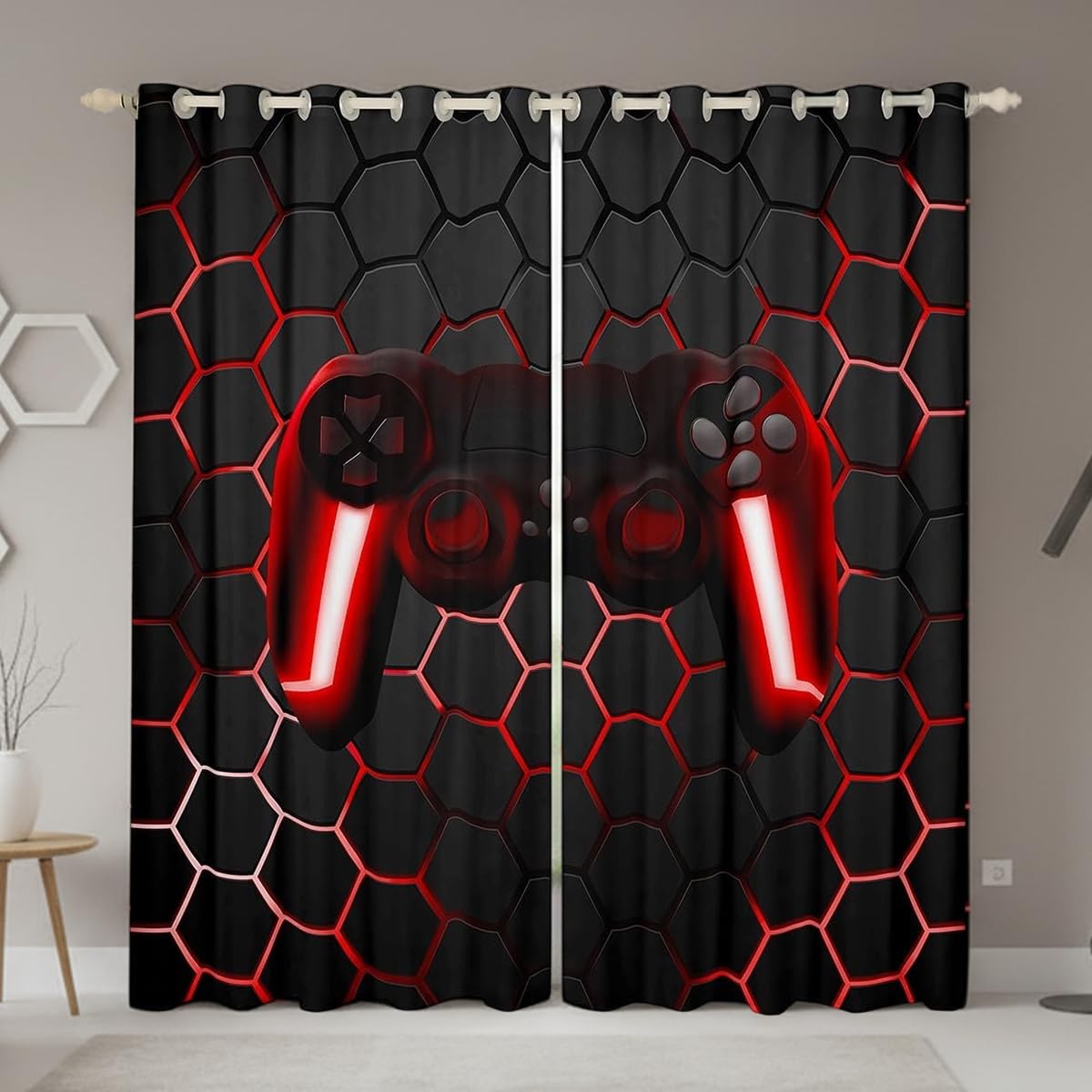 Rideau occultant chambre enfant à motif géométrique nid d'abeille