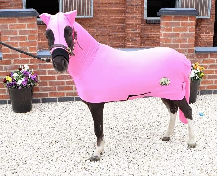 Ruggles Miniature Horse Lycra Body Suit With Detachable Tail Cover | Ideal for Shows and Keeping Horse Clean | Available with or without Ears (Bright Pink, Small - No Ears)