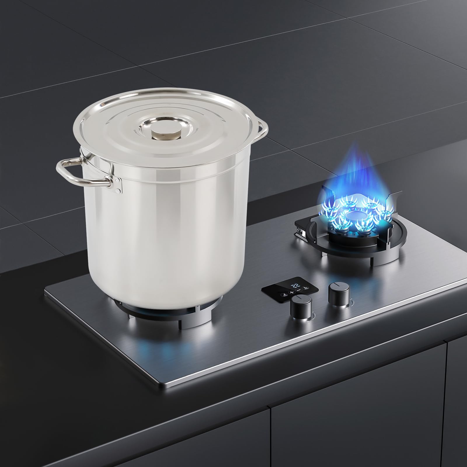 Olla profesional jumbo de alta calidad con tapa, ideal para familias y gastronomía, olla grande XXL para sopa, pasta y guiso, acero inoxidable, 35 cm, 35 litros, color plateado