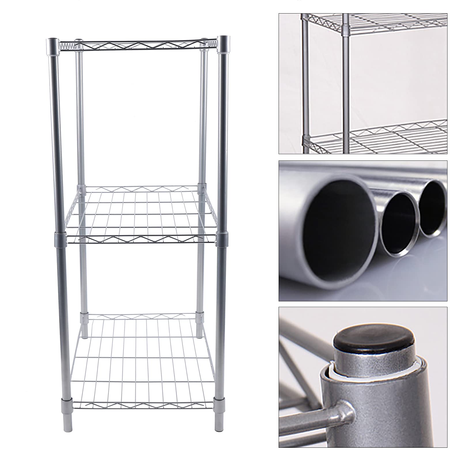 Tavolo da cucina in acciaio inox, 56 x 35 x 80 cm, tavolo da cucina in acciaio inox, per carichi pesanti, 3 ripiani, per dispense, ristoranti, cucine, grandi cucine
