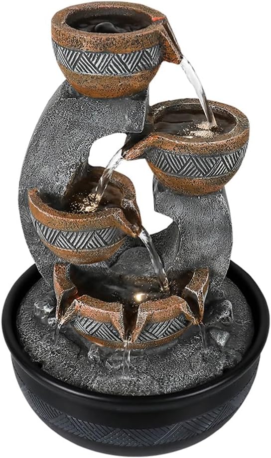 15.7''H Tabletop Water Fountain with LED Lights - Peaceful and Relaxing Water Sound - Small Desktop Waterfall Fountain for Home and Office Decoration