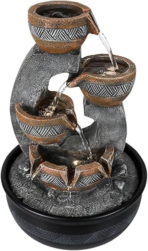 Miniatura 3 de Fuente de agua de mesa de 15.7 pulgadas de alto con luces LED, sonido de agua tranquilo y relajante, pequeña fuente de cascada de escritorio para