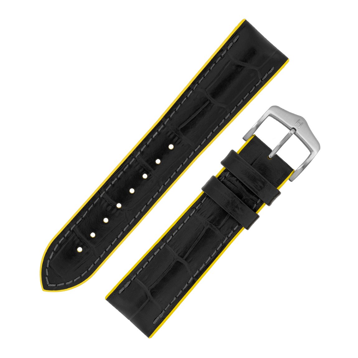 HirschAndy Alligator Embossed Performance Watch Strap with Buckle in Black/Yellow