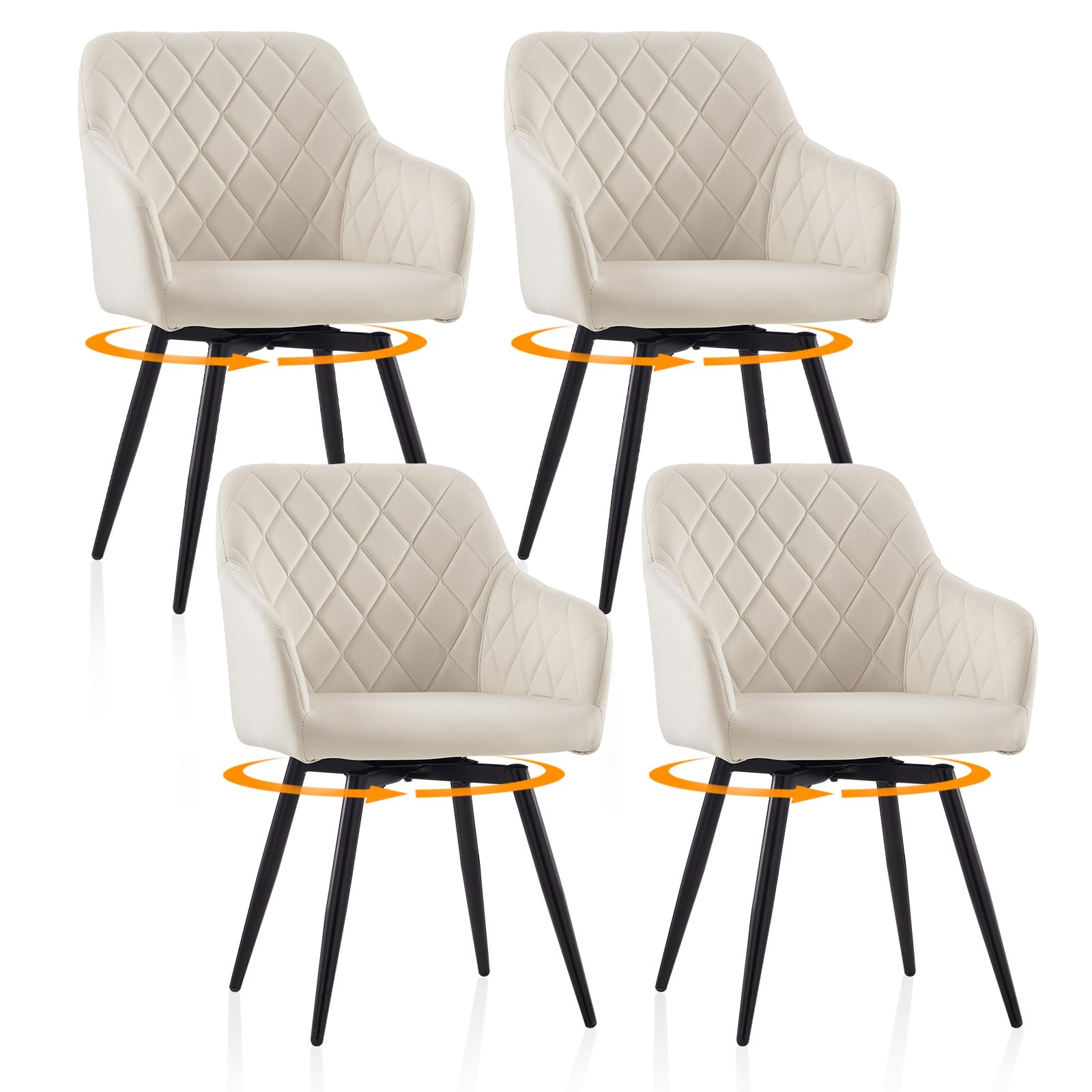 TUKAILAi Velvet Swivel Dining Chairs Set of 4 with Arms, for Kitchen