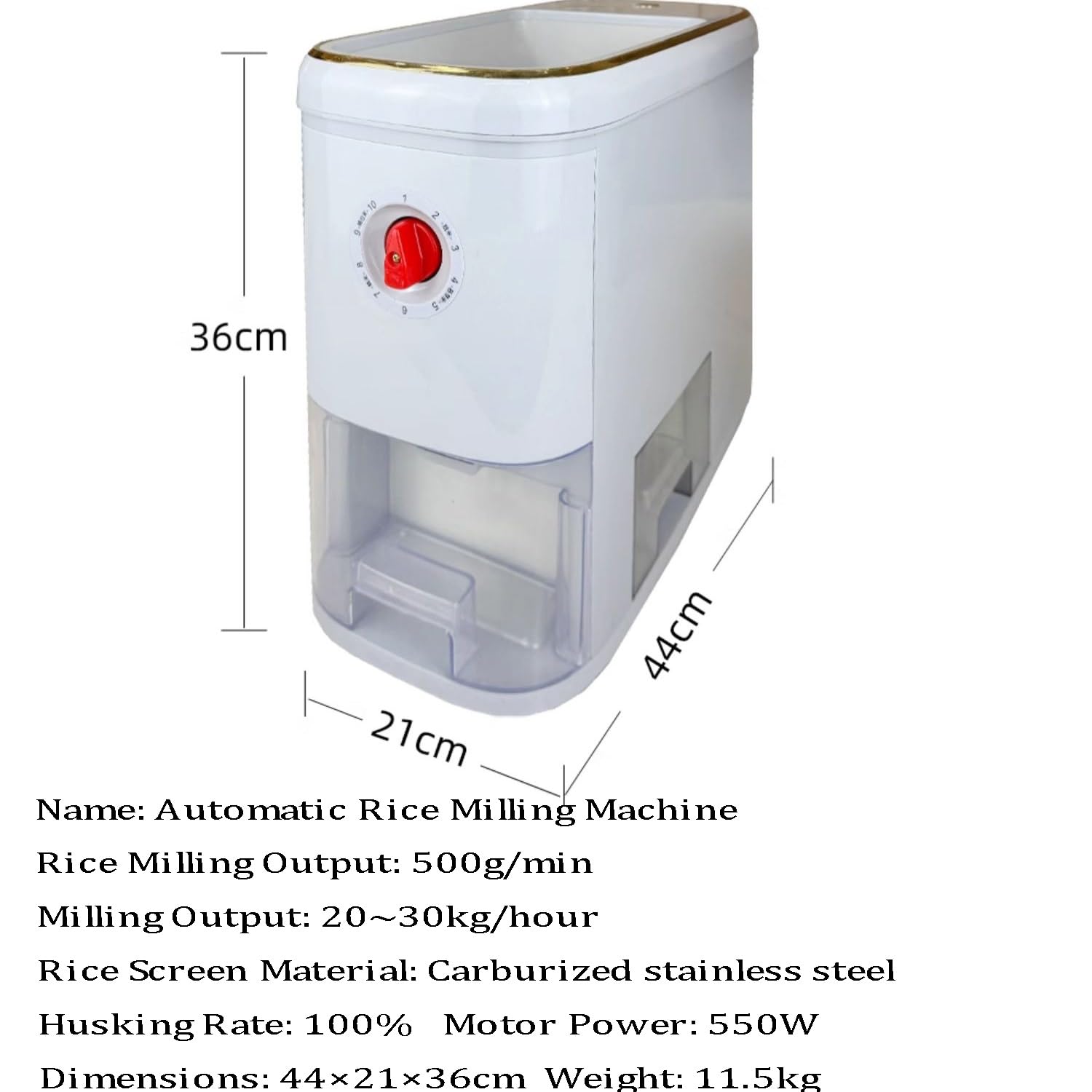 Automatyczna maszyna do mielenia ryżu, separator otrąb ryżowych 550W z 9 biegami, maszyna do łuskania i obłuskiwania pszenicy o wydajności 20-30KG/H do zbóż