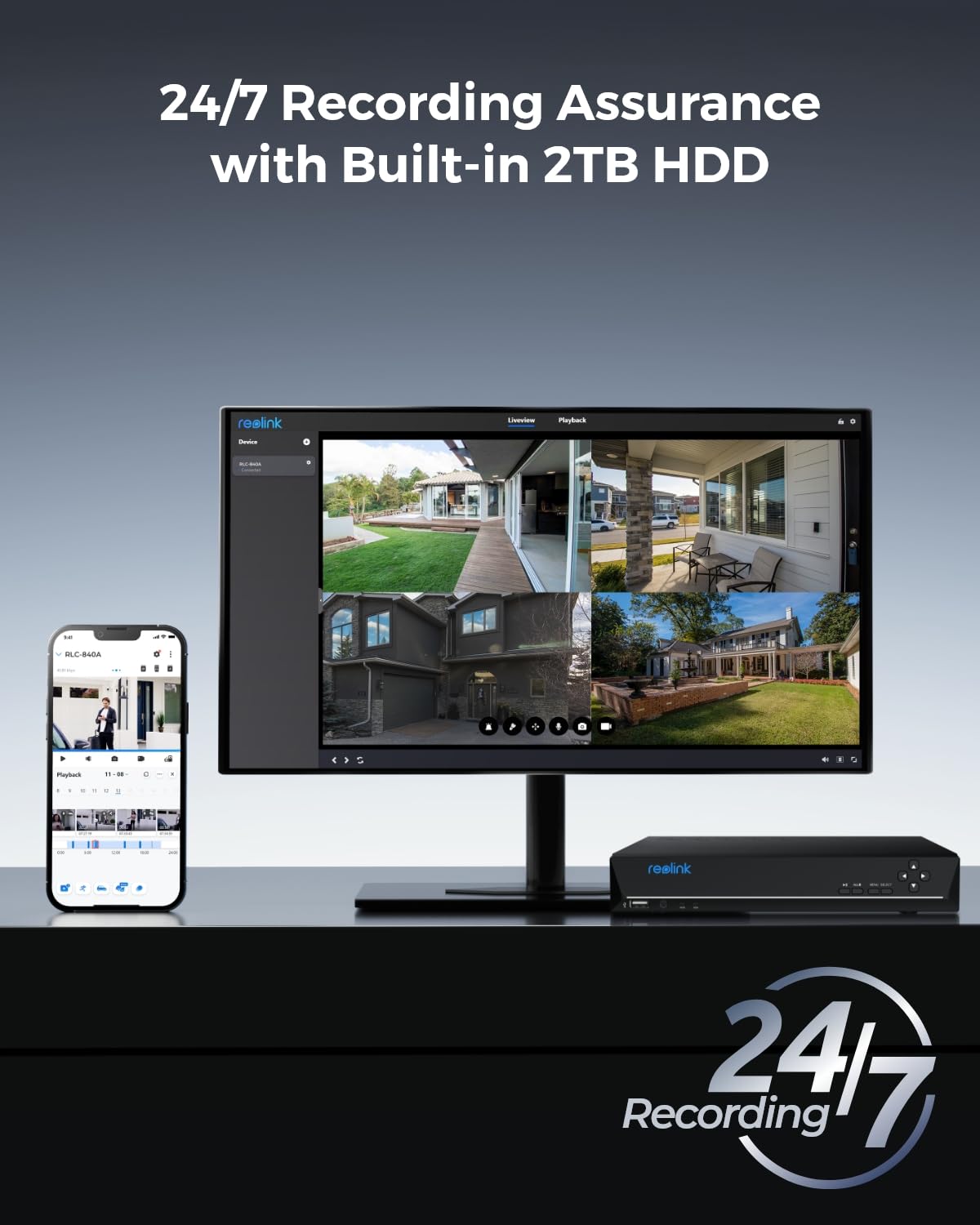 Reolink 4K Kit Camaras de Vigilancia PoE, Antivandalismo IK10, Detección de Persona/Vehículo/Animal, NVR 8CH 2TB, Visión Nocturna a Color, Audio Bidireccional, Impermeable IP67, RLK8-800V4