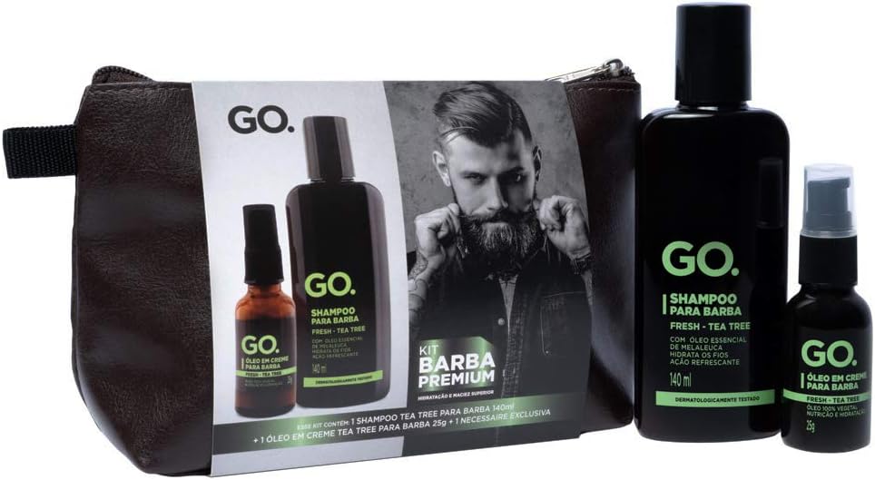 GO. Man Kit Necessaire Shampoo E Óleo Tree Barba E Cabelo Anti Coceira Previne A Caspa Natural Vegano Sem Sulfato Sem Sal Hidratante E Condicionante Com Necessaire Go Man 2…