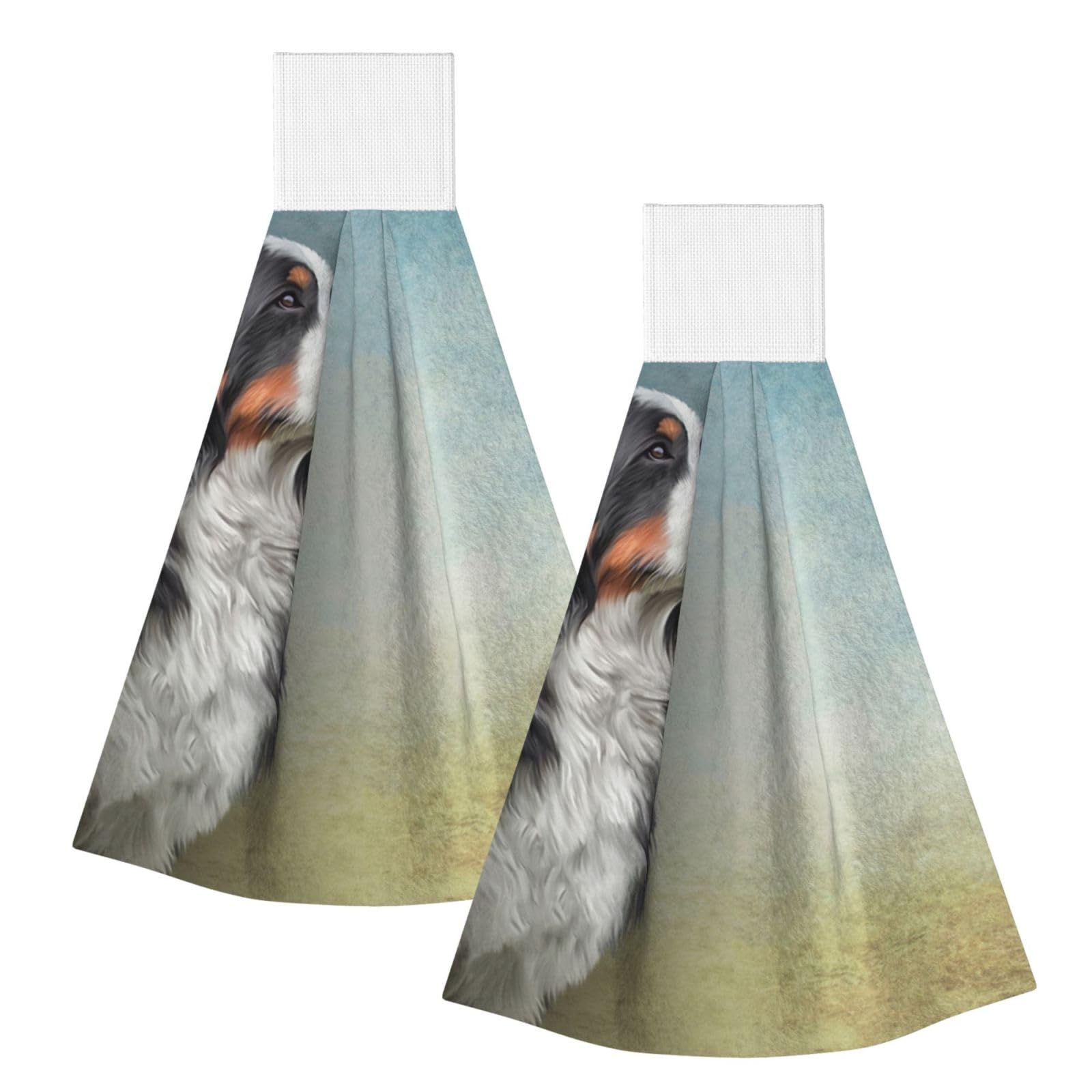 DOPKLNA Bernese Mountain Dog, 2 Pcs Hanging Coral Fiber Hand Towels for Bathroom, Absorbent Kitchen Towels