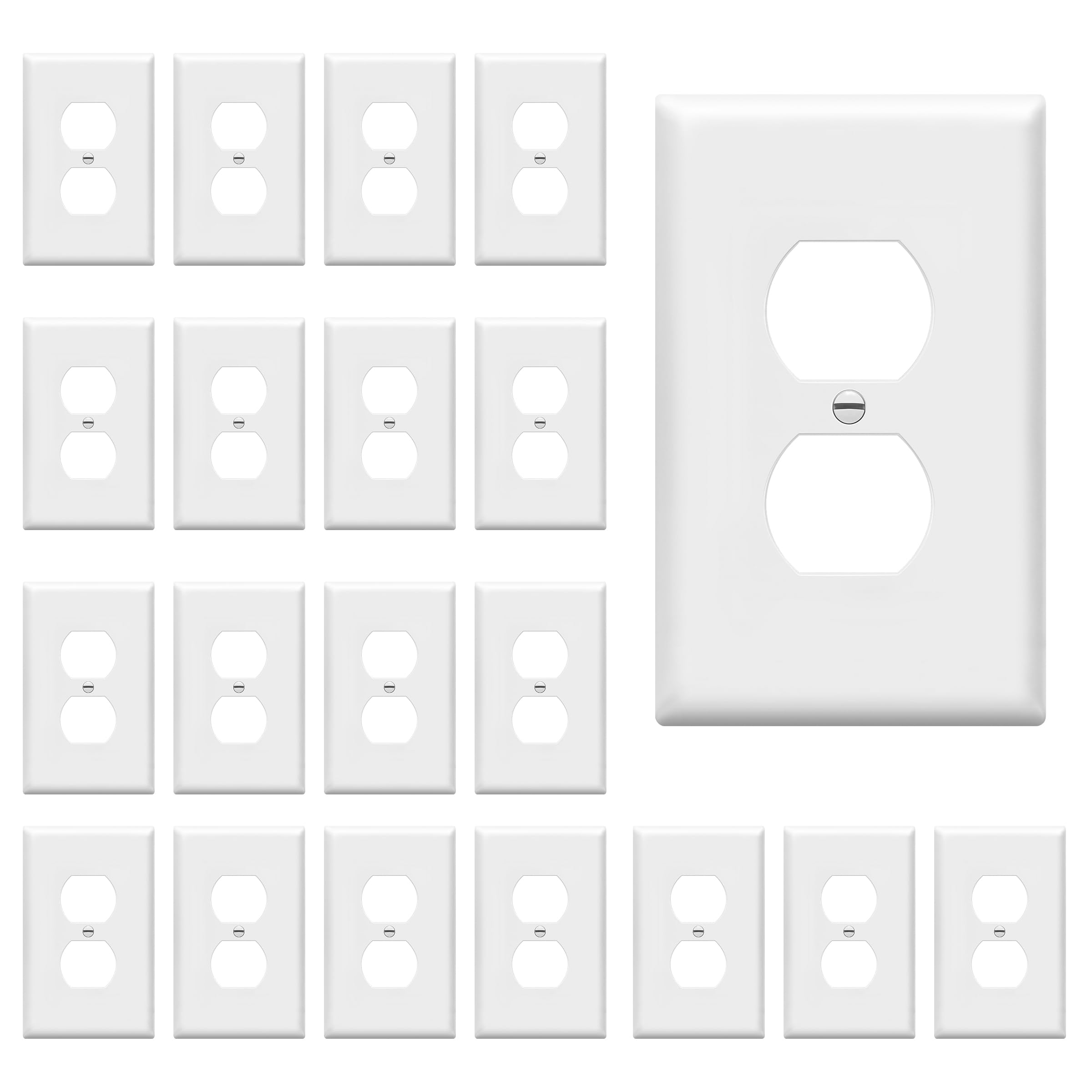 ENERLITES Duplex Receptacle Outlet Wall Plate, Electrical Outlet Cover, Midway Size 1-Gang 4.88" x 3.11", Unbreakable Polycarbonate Thermoplastic, UL Listed, 8821M-W-20PCS, White (20 Pack)