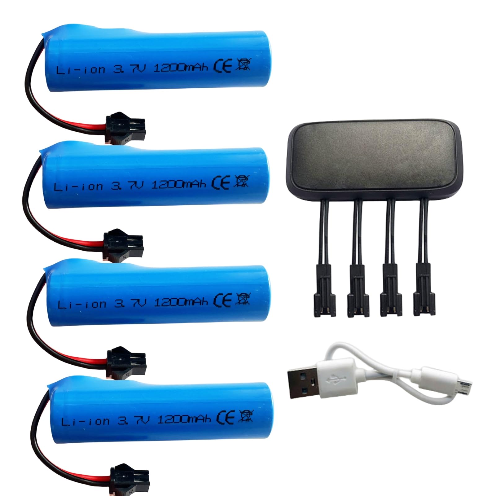 3.7V 1200mAh Akku SM-2P Stecker mit USB-Ladekabel für RC Autos, RC Trucks, Bazooka Rakete Seifenblasenpistole Batterie Bubble Gun Akku (4 Stück)