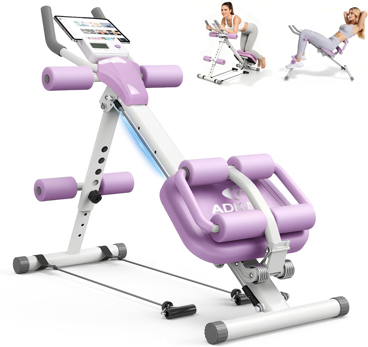 Bauchtrainer Bauchmuskeltrainer für Zuhause, Multifunktionale Verstellbarer Trainingsgerät für Ganzkörpertraining, 150kg Belastbarkeit, Abdominal Ab Machine mit LCD-Monitor & Widerstandsbänder