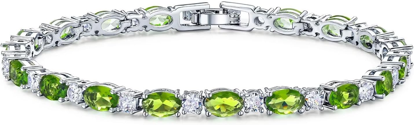 Classic Oval Birthstone Tennis Bracelet for Women - 4 * 6mm Cubic Zirconia Tennis Bracelet Jewelry Birthday Anniversary Wedding Valentine's Day Gift for Her Wife Girlfriend Mom-Size 7.0"