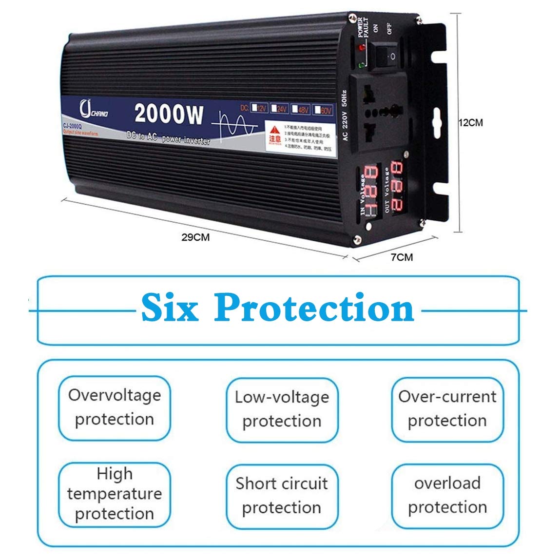 WGE Inversor De Onda Sinusoidal Pura DC 12V / 24V / 48V / 60V / 72V A AC 220-230V Inversor De Potencia De Alta Eficiencia 600W-6000W,2000w,60V