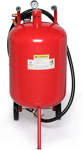 MOTORHOT Kit de lanzador de arena de aire de 10 galones, tanque de chorro abrasivo de alta presión de 65-125 PSI con ruedas de 6 pulgadas, color rojo