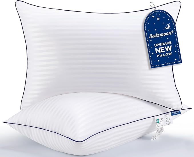 Bedzmoon Pillows Queen Size Set of 2, Fluffy Bed Pillows for Sleeping Hotel Quality