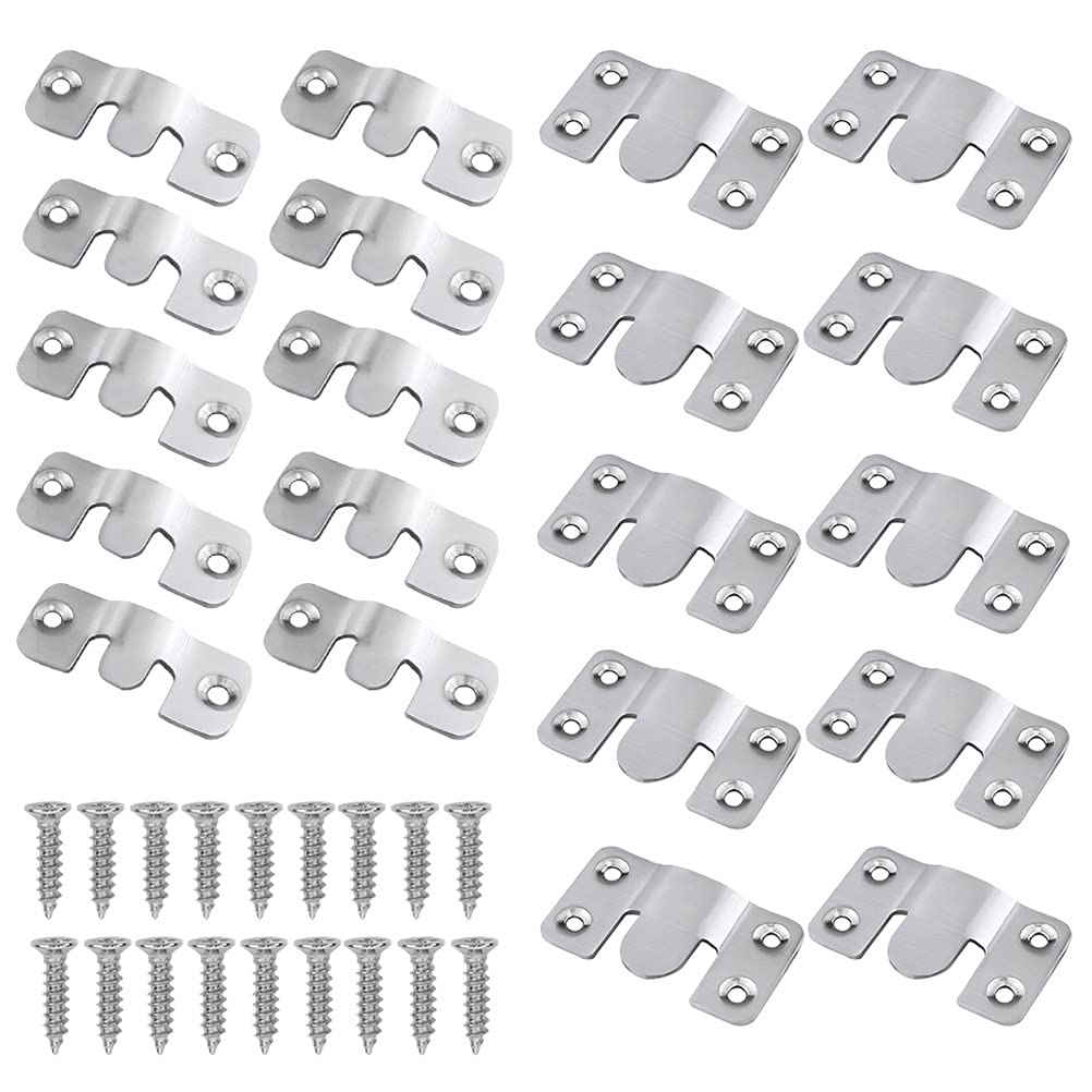 Stainless Steel Embedded Hook 20 Pieces, Flush Concealed Mount Bracket, Heavy Duty Interlocking Hang Brackets Furniture Connector, Stainless Steel Wall Mount Hanger Hardware Hanging for Photos