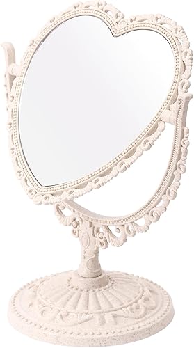 Espejo de mesa giratorio vintage, espejo de maquillaje de mesa independiente, espejo de maquillaje de doble cara de 360° para niñas, mujeres, baño,