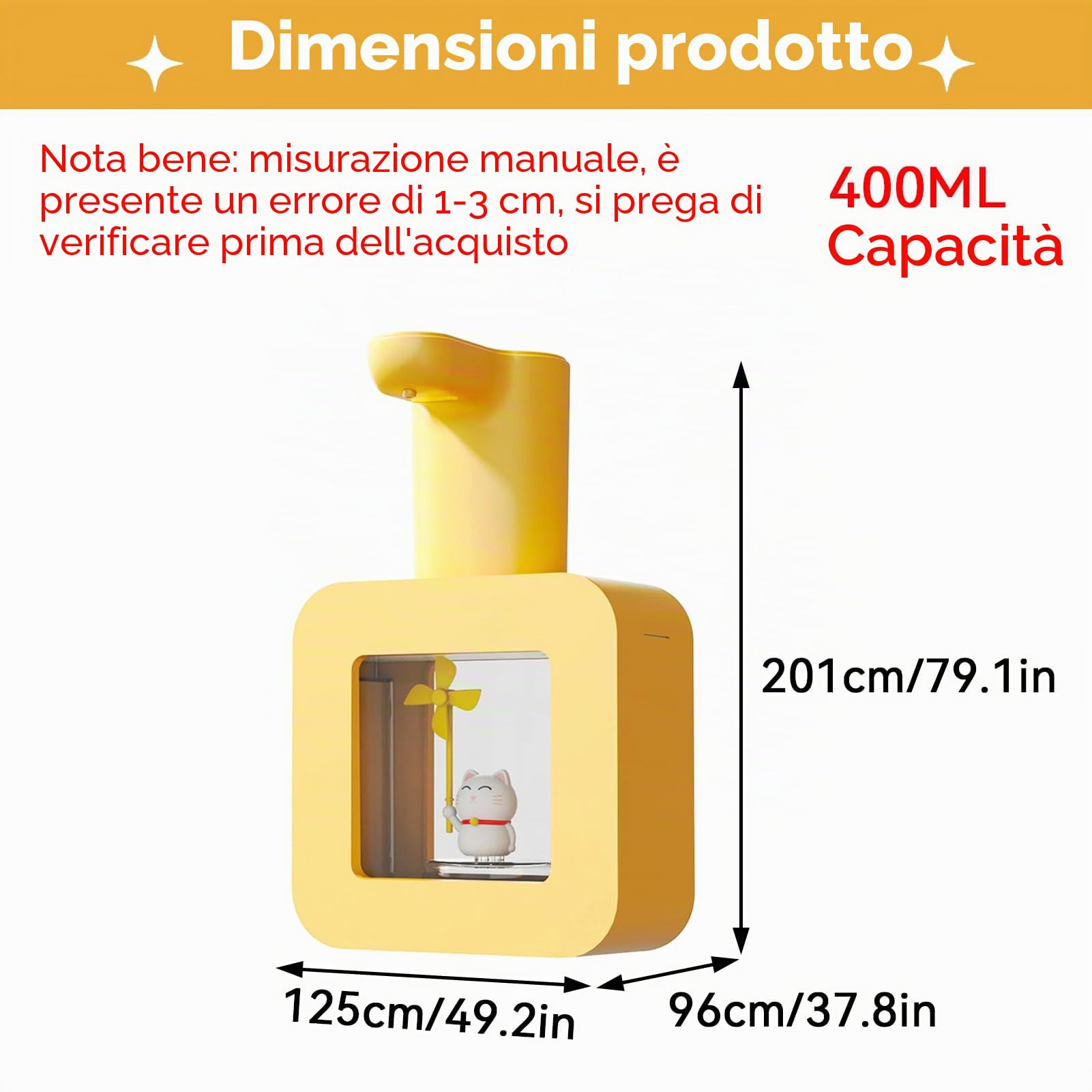 Dispenser Automatico di Sapone, 400 Ml Dispenser di Sapone Senza Contatto Schiumogeno Carino Dispenser di Sapone Per Mani Impermeabile Per Bambini Per La Scuola del Bagno di Casa(Giallo)