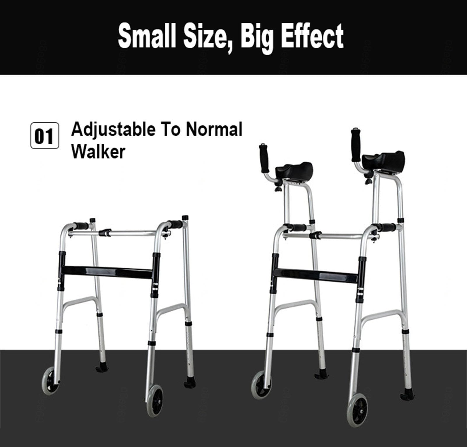 Deambulatore Pieghevole con Ruote Anteriori, Deambulatore Compatto con Ruote da 5'' e Braccioli Imbottiti Rimovibili, Altezza Regolabile, per Anziani, Disabili e Disabili