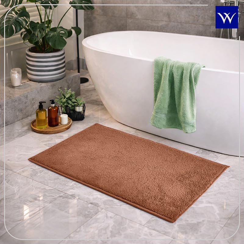 Image of Welspun Premium Bath Mats Small for Hall, Bedroom & Living Room | Solid Design | Anti Skid | Easy Care | Good Absorbent | Machine Tufted | (2 x 2 ft, Dark Brown)