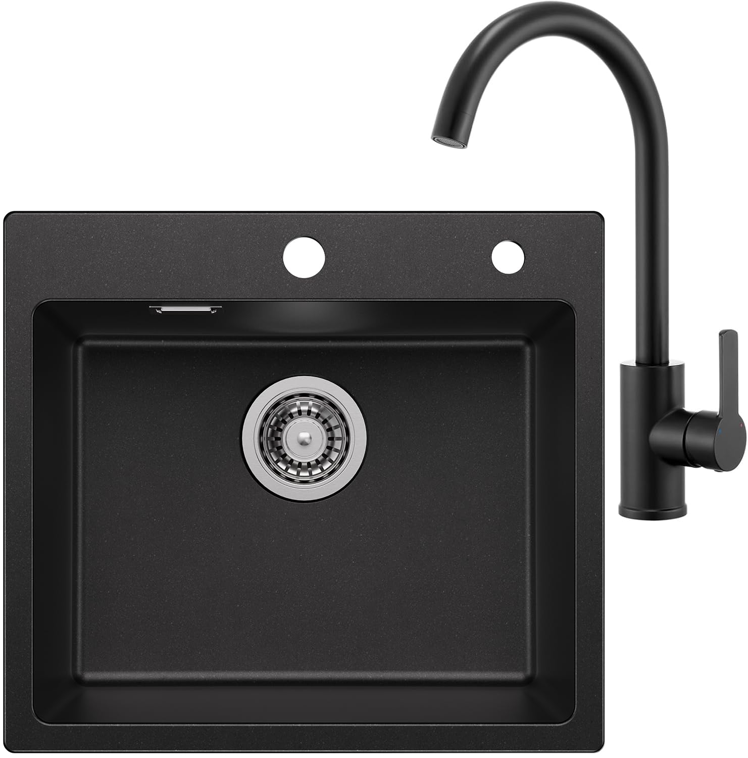 Lavello Cucina In Granito Nero 50x45 Cm - 1 Vasca Con Sifone - Antimicrobico E Resistente - Foto 5