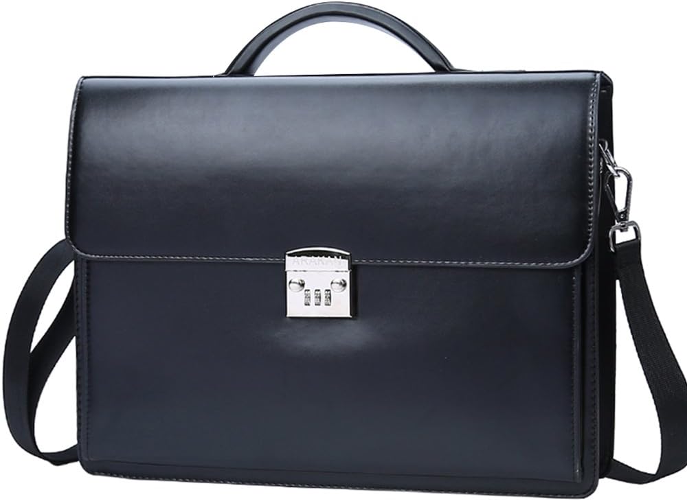 Arakan Business Man Bag Theftproof Lock Leather Briefcase For Man Fashion Handbag (Black)