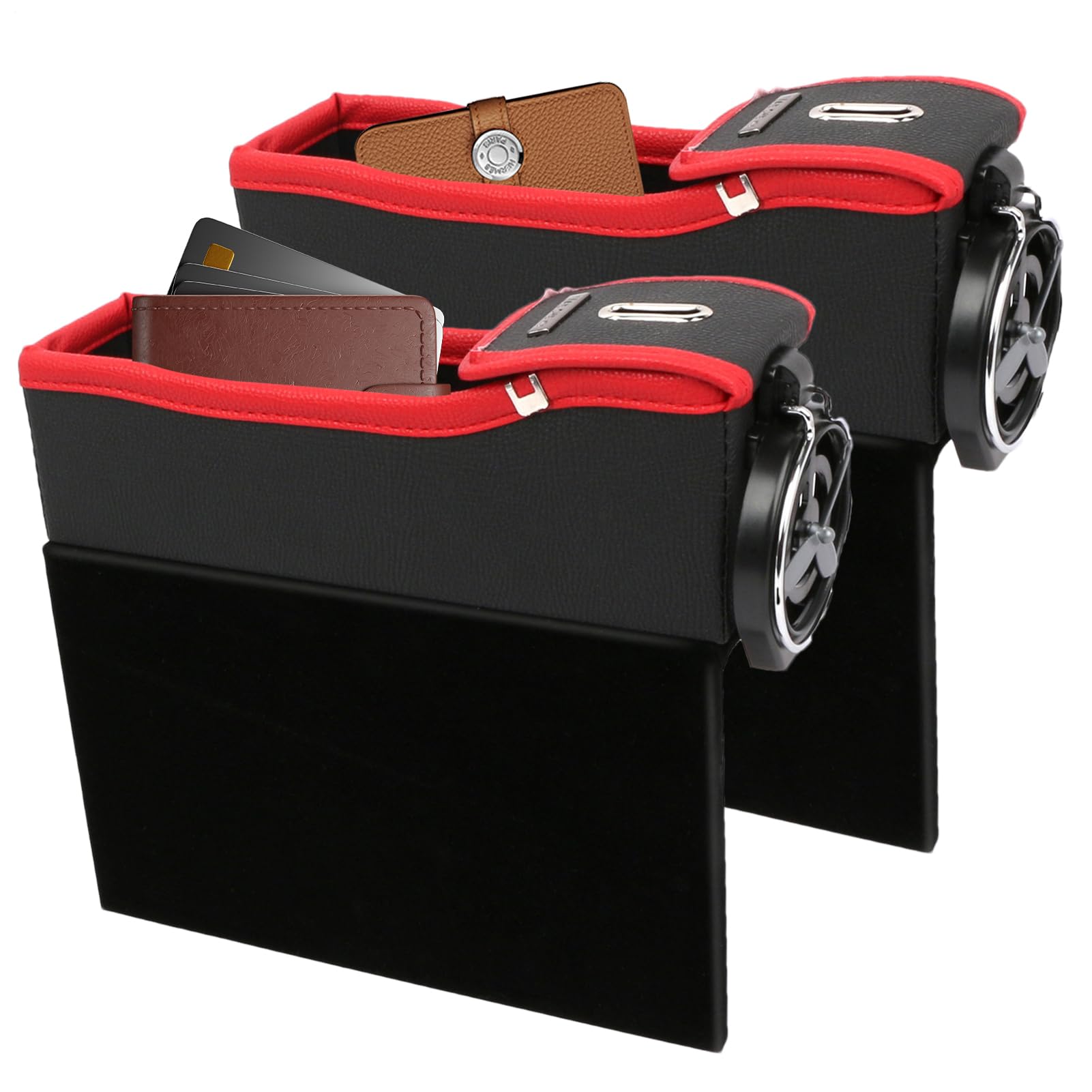 Autositz-Fugendüse – Premium-Leder-Konsolen-Seiten-Aufbewahrungsbox, integriertes Getränkehalter-Design, Fahrzeugspaltplatz-Anordnungszubehör, sichere Platzierungslösung für persönliche Gegenstände |
