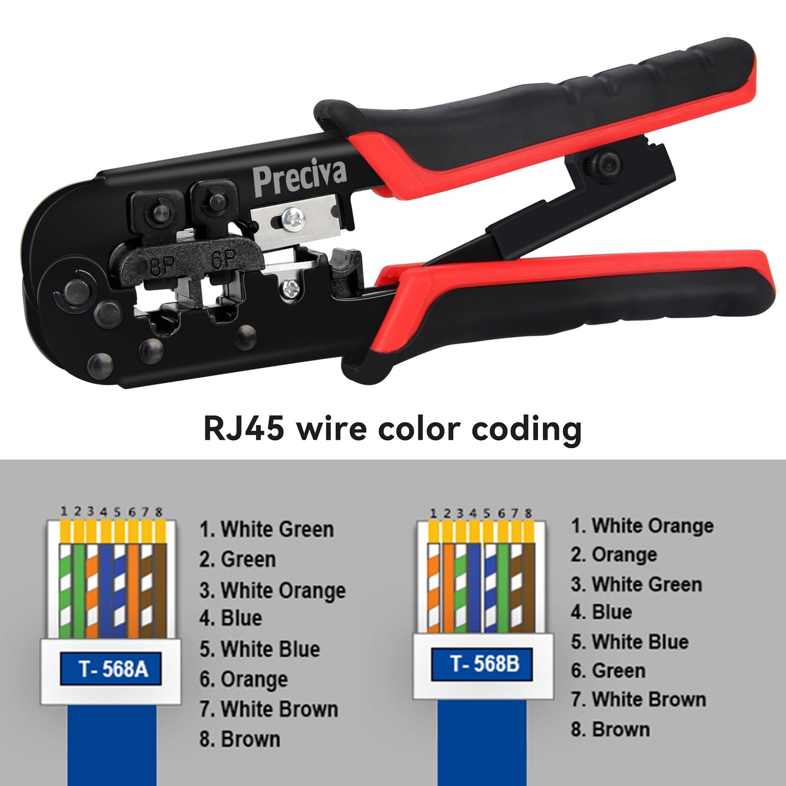 Preciva Kit de Crimpadora Rj45, 3 en 1 Caja herramientas con crimpadora, Tester RJ45, Cable RJ45, Roseta RJ45 y Juego Herramientas para Instalación Profesional