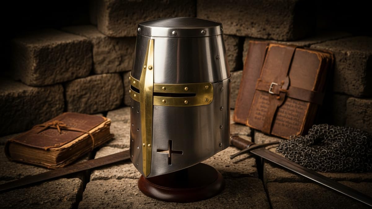 Casco de Centurión Templar Crusader de tamaño completo con soporte de madera
