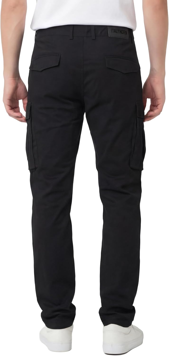 ITALYMORN Black Cargo Pants for Men Slim fit Khaki Work Pants with Pockets - Image 2