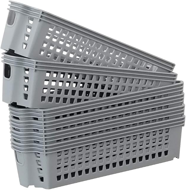 Ponpong Grey Small Plastic Storage Baskets Office Organizer, 6 Packs