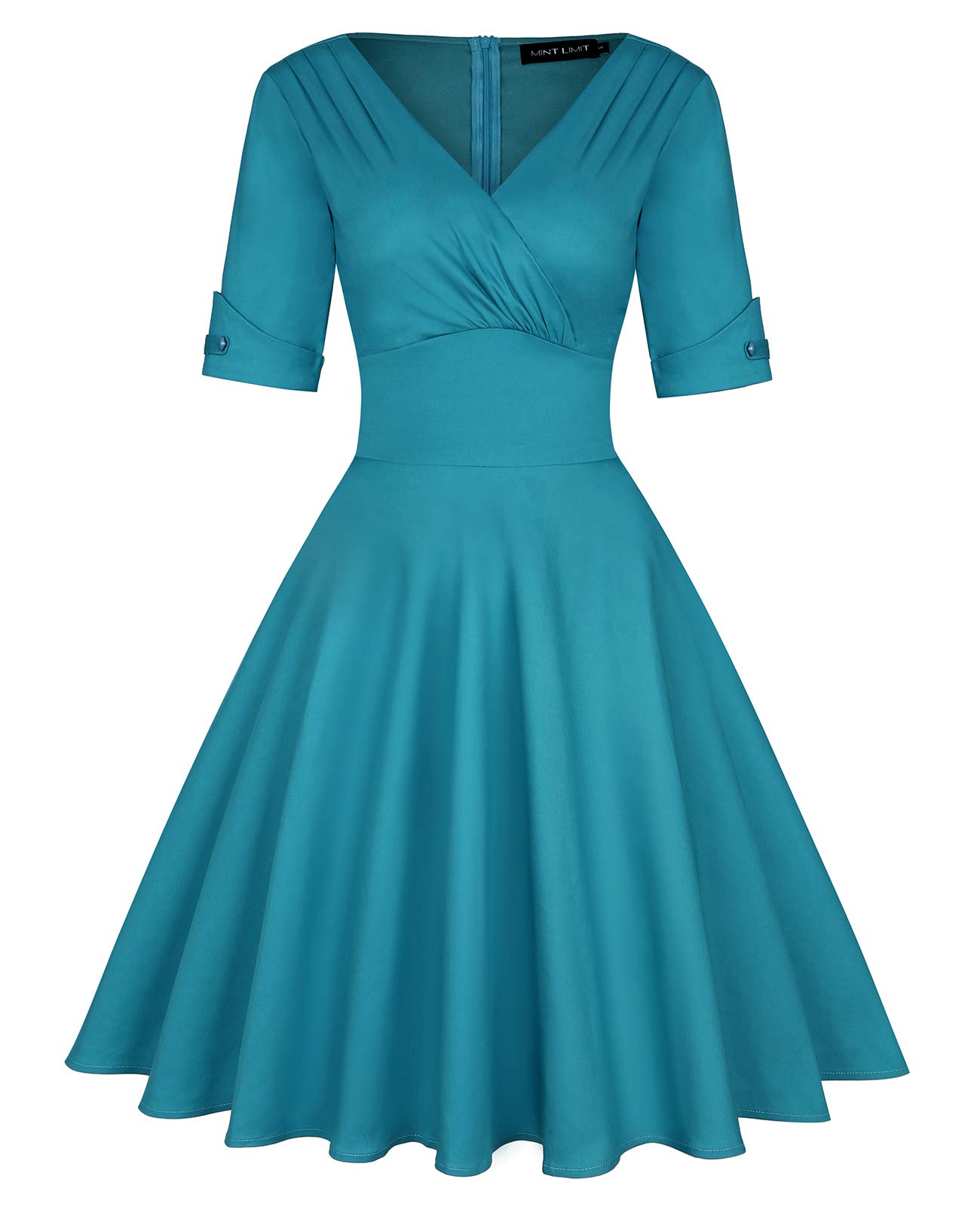 Kingfancy Women’s 1950s Vintage Swing Dress – Retro Cocktail Party Dress, Cap Sleeves, Sweetheart Neck, Turquoise, Size 3XL