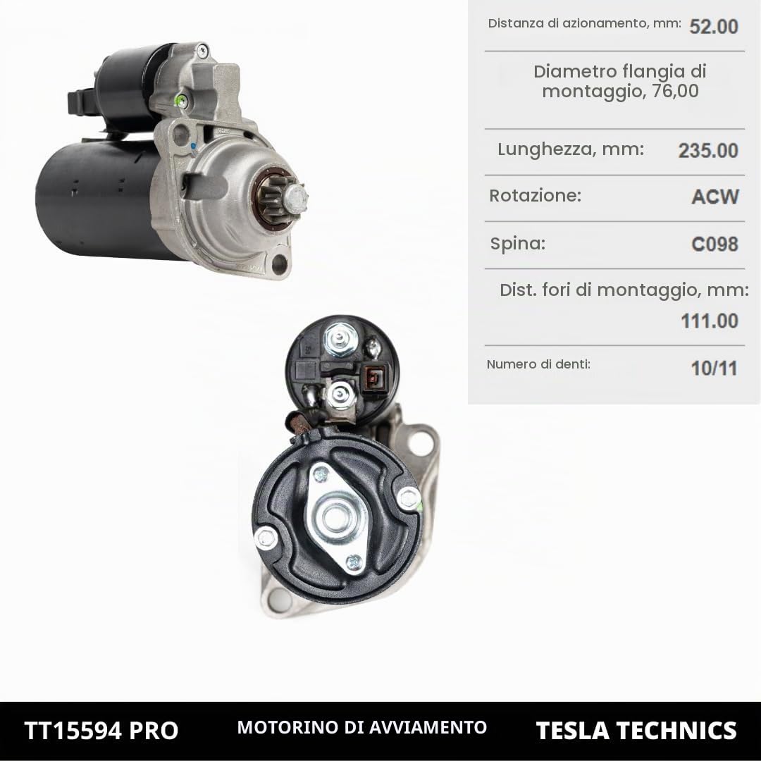 TT15594 PRO Motorino di avviamento per auto 12V, 1.80 KW. Compatibile con AUDI, FORD, SEAT, VOLKSWAGEN,SKODA.Eccellente rapporto qualità-prezzo. Installazione facile e garantita.
