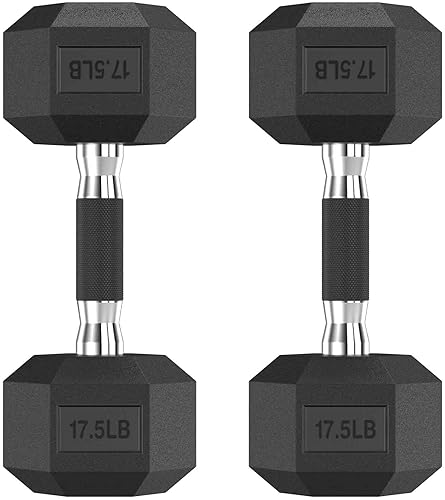 Miniatura 20 de Juego de 2 mancuernas hexagonales de 2.5 a 65 libras con revestimiento de goma, mancuernas para ejercicio y fitness, peso de mano para entrenamiento