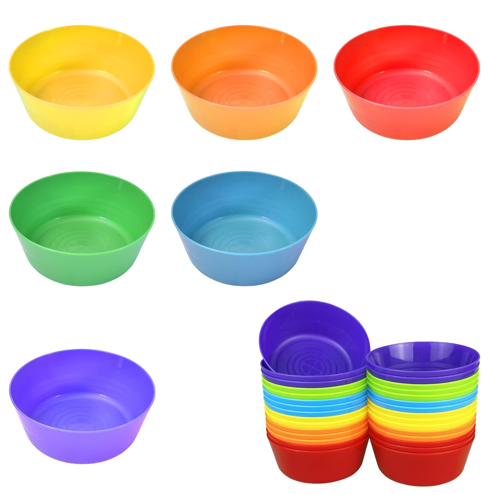 DYUEE 30 Pcs Bowls 300ML/10oz Reusable Serving Salad Bowls, Colorful Salad Bowl for Party Decor Snack Fruit Dishwasher & Microwave Safe(6 Colours)
