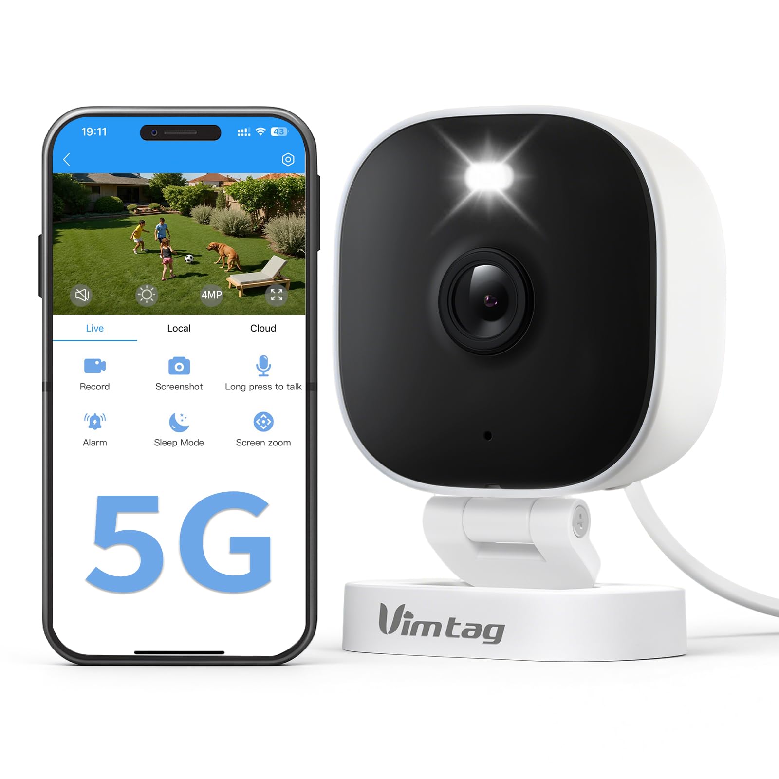 Vimtag Security Camera Outdoor 2.5K, 2.4G/5G Smart Wi-Fi Cameras for Home Security with Color Night Vision, Motion Activated Spotlight/Siren, IP66,2-Way Audio, Support Cloud/512G SD Card Storage,Wired