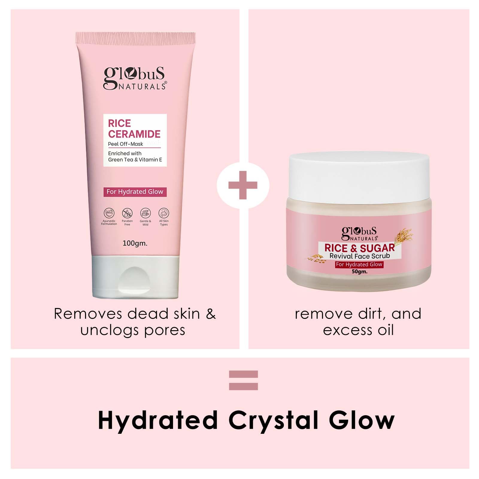 Globus Naturals Rice Ceramide Skincare Gift Box for Glass Skin - 6 Pcs Set: Face Wash, Cream, Scrub, Peel-Off Mask, Serum, Toner - Korean Beauty Regimen 4