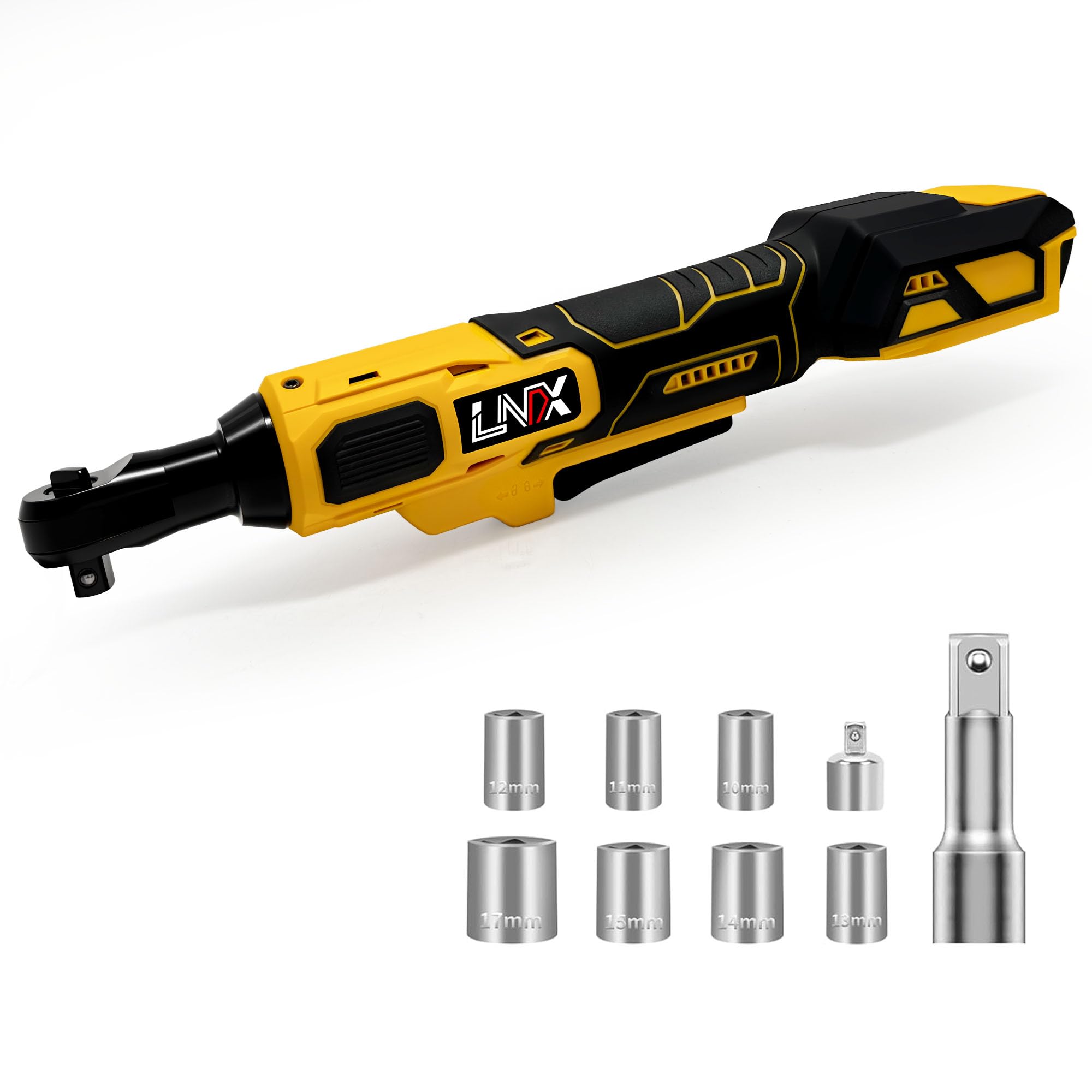Llave de trinquete inalámbrica de 3/8 pulgadas para batería DEWALT de 20 V MAX, kit de herramientas de trinquete eléctrico eléctrico de 45 pies (60 N.m), control de velocidad variable, 7 enchufes